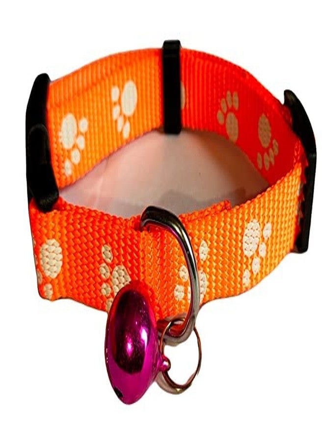 Pups&Pets طوق لطيف قابل للتعديل من النايلون بتصميم طبعة مخلب، مقاس 15 مم، مزود بمشبك سهل الاستخدام وجرس للقطط والكلاب - (برتقالي) - Image 3